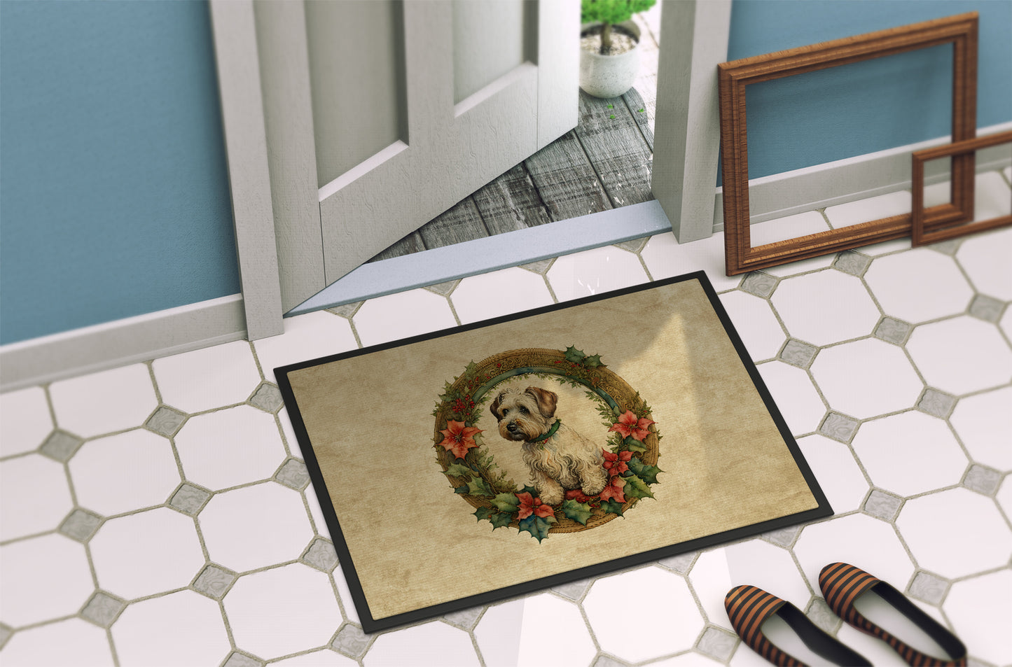 Sealyham Terrier Christmas Flowers Doormat