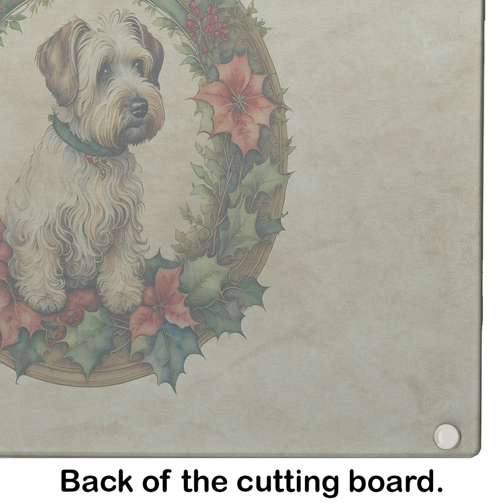 Sealyham Terrier Christmas Flowers Glass Cutting Board