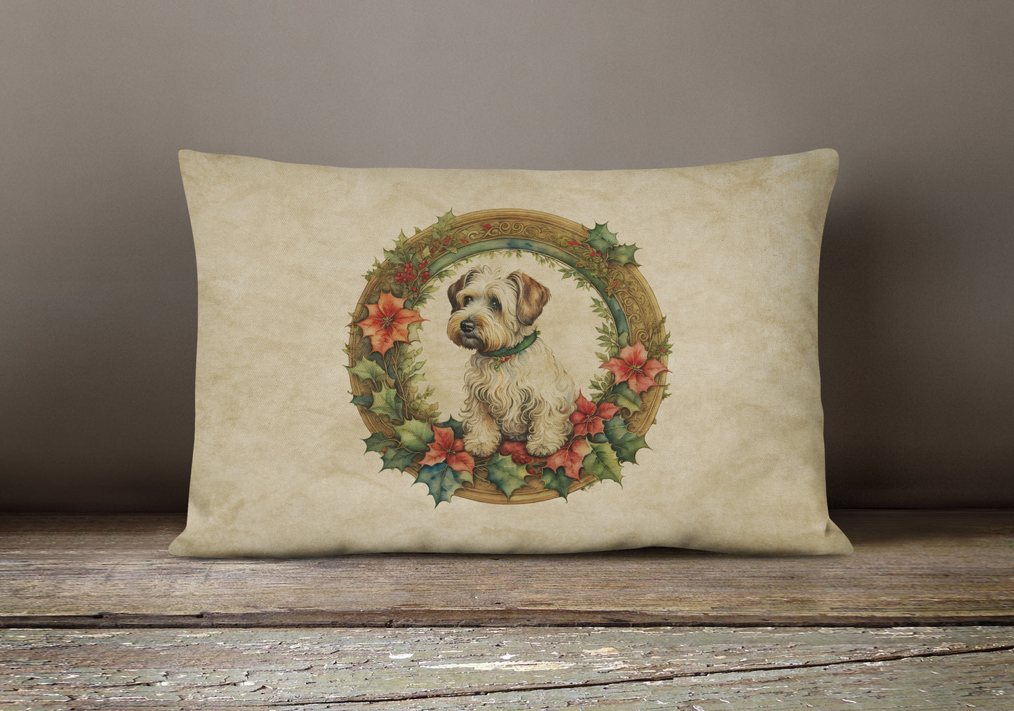 Sealyham Terrier Christmas Flowers Throw Pillow