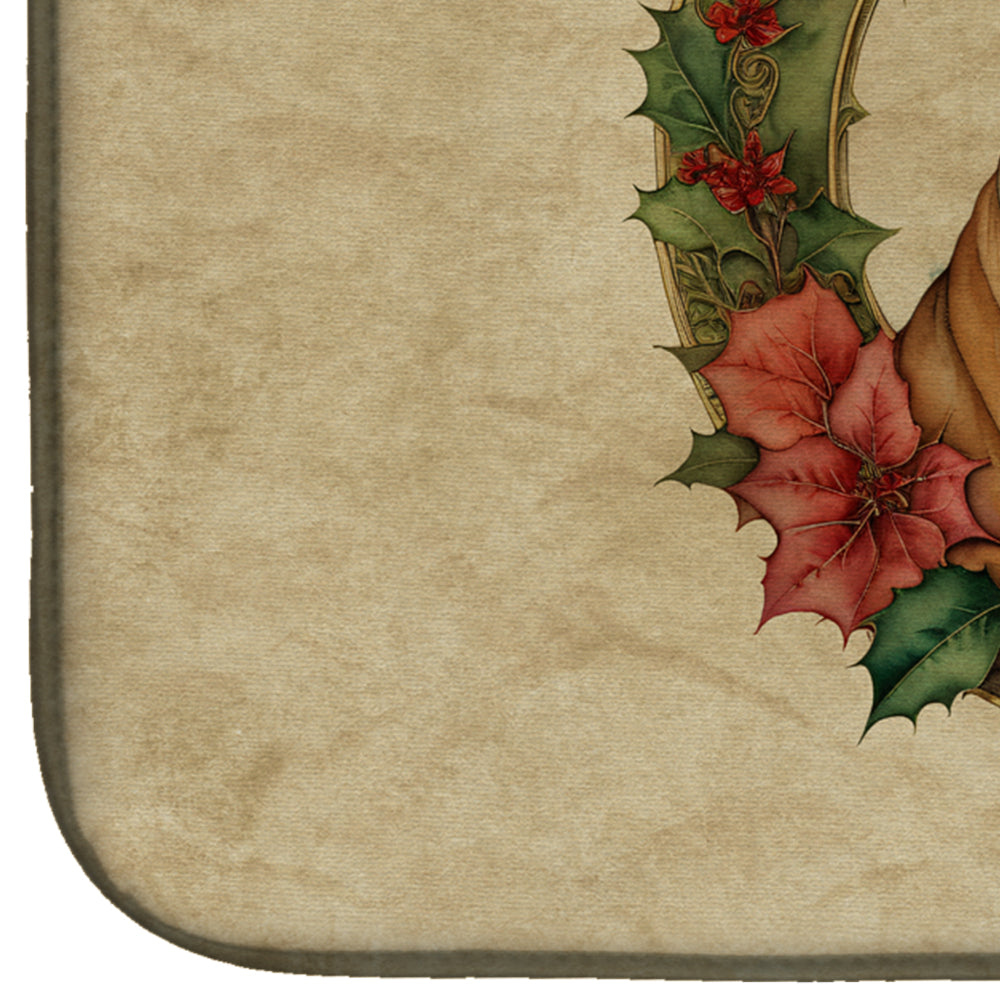 Shar Pei Christmas Flowers Dish Drying Mat