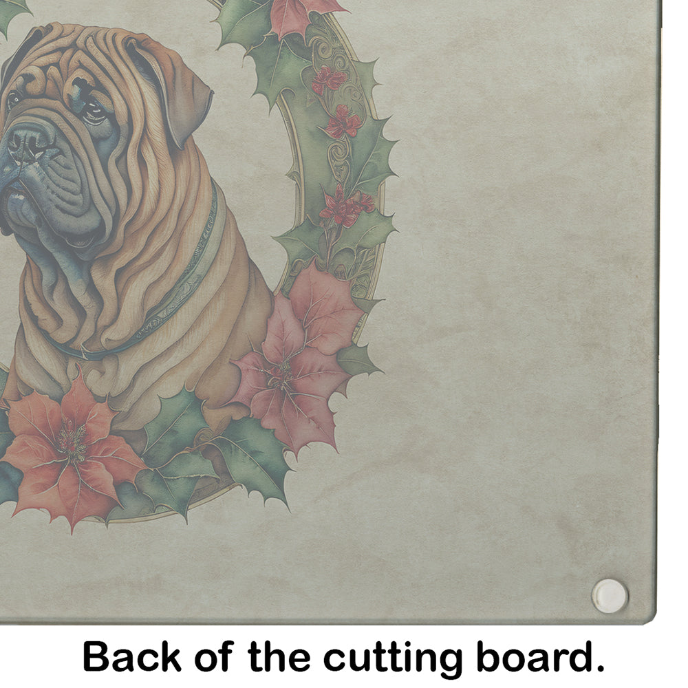 Shar Pei Christmas Flowers Glass Cutting Board