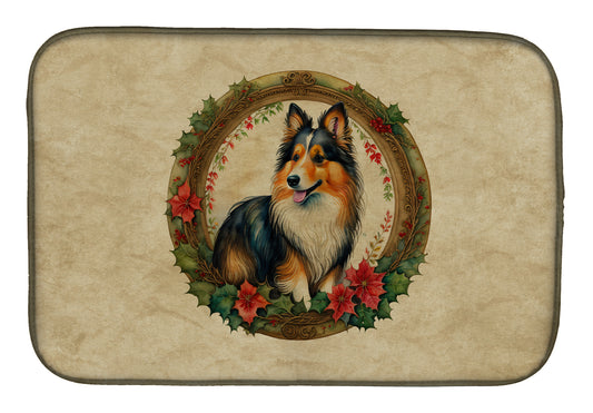 Buy this Sheltie Christmas Flowers Dish Drying Mat