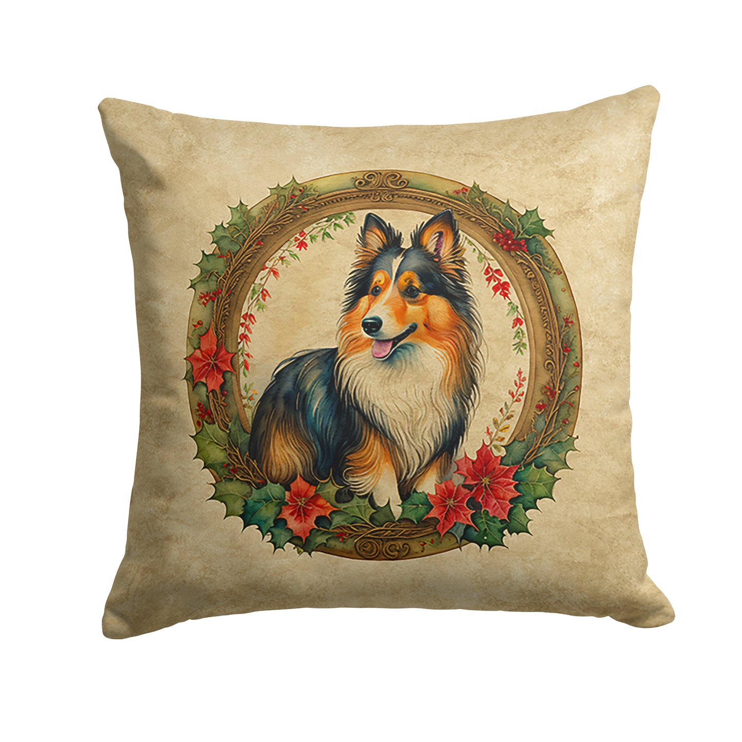 Buy this Sheltie Christmas Flowers Throw Pillow