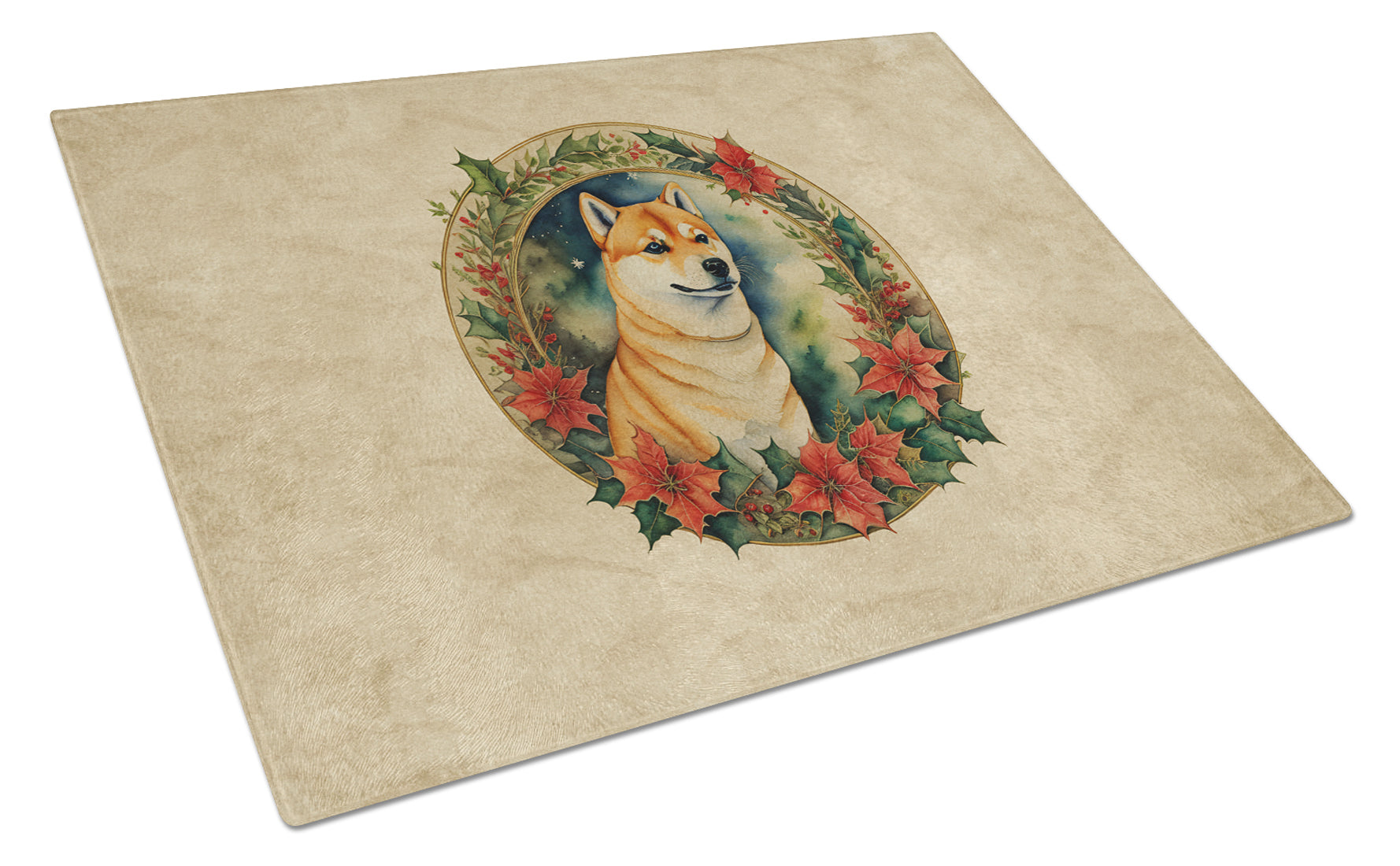 Buy this Shiba Inu Christmas Flowers Glass Cutting Board