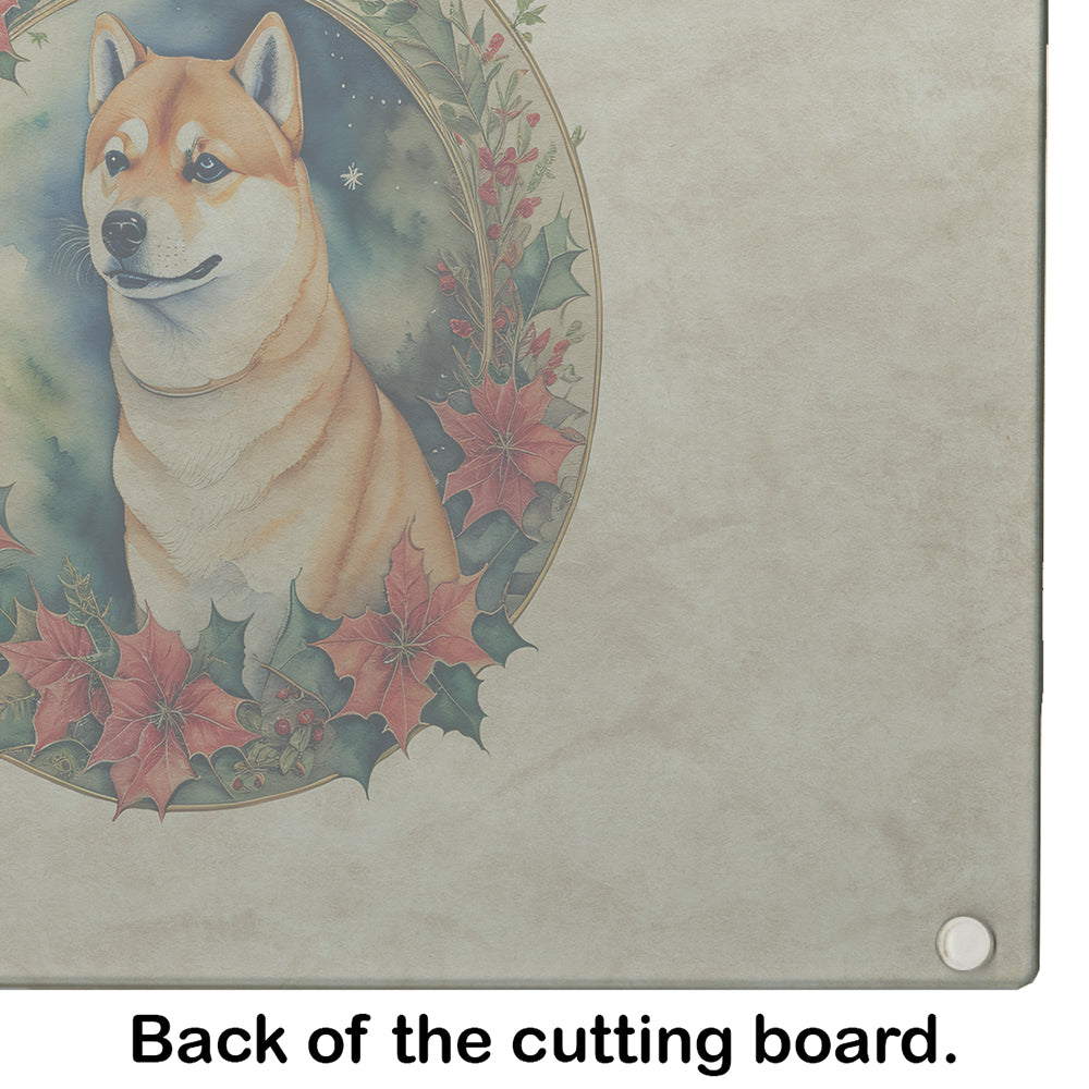 Shiba Inu Christmas Flowers Glass Cutting Board