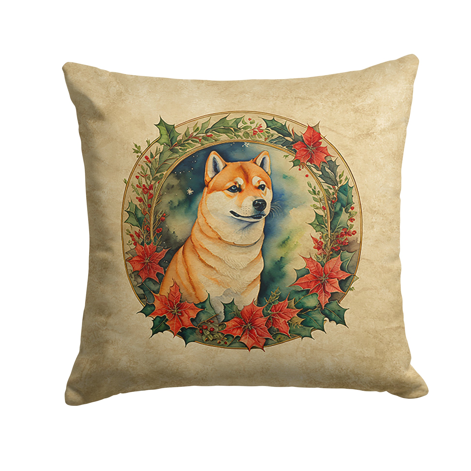 Buy this Shiba Inu Christmas Flowers Throw Pillow