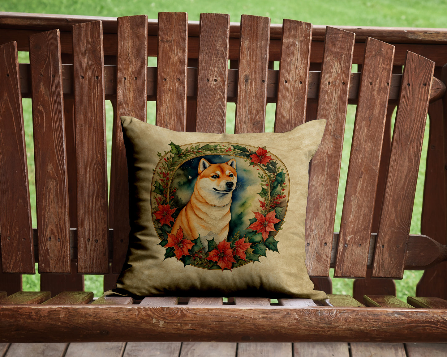 Shiba Inu Christmas Flowers Throw Pillow