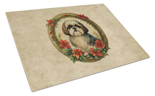 Buy this Shih Tzu Christmas Flowers Glass Cutting Board