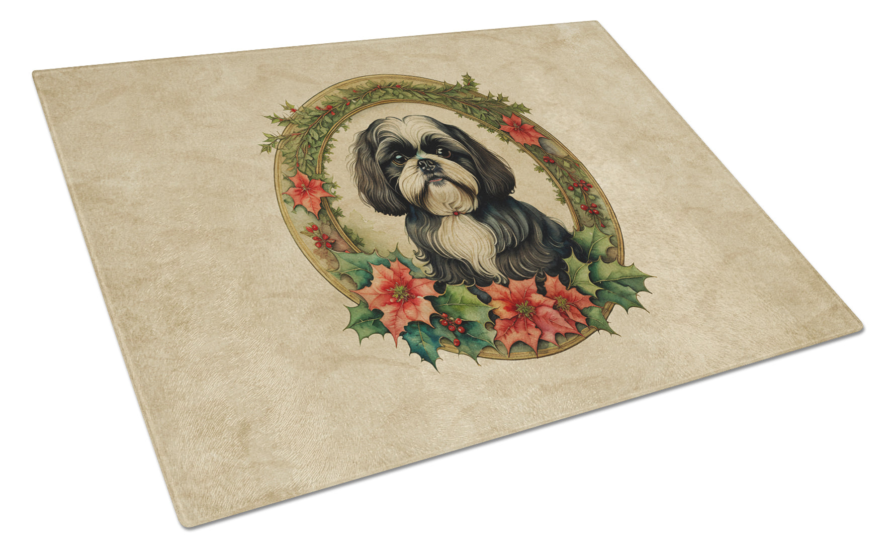 Buy this Shih Tzu Christmas Flowers Glass Cutting Board