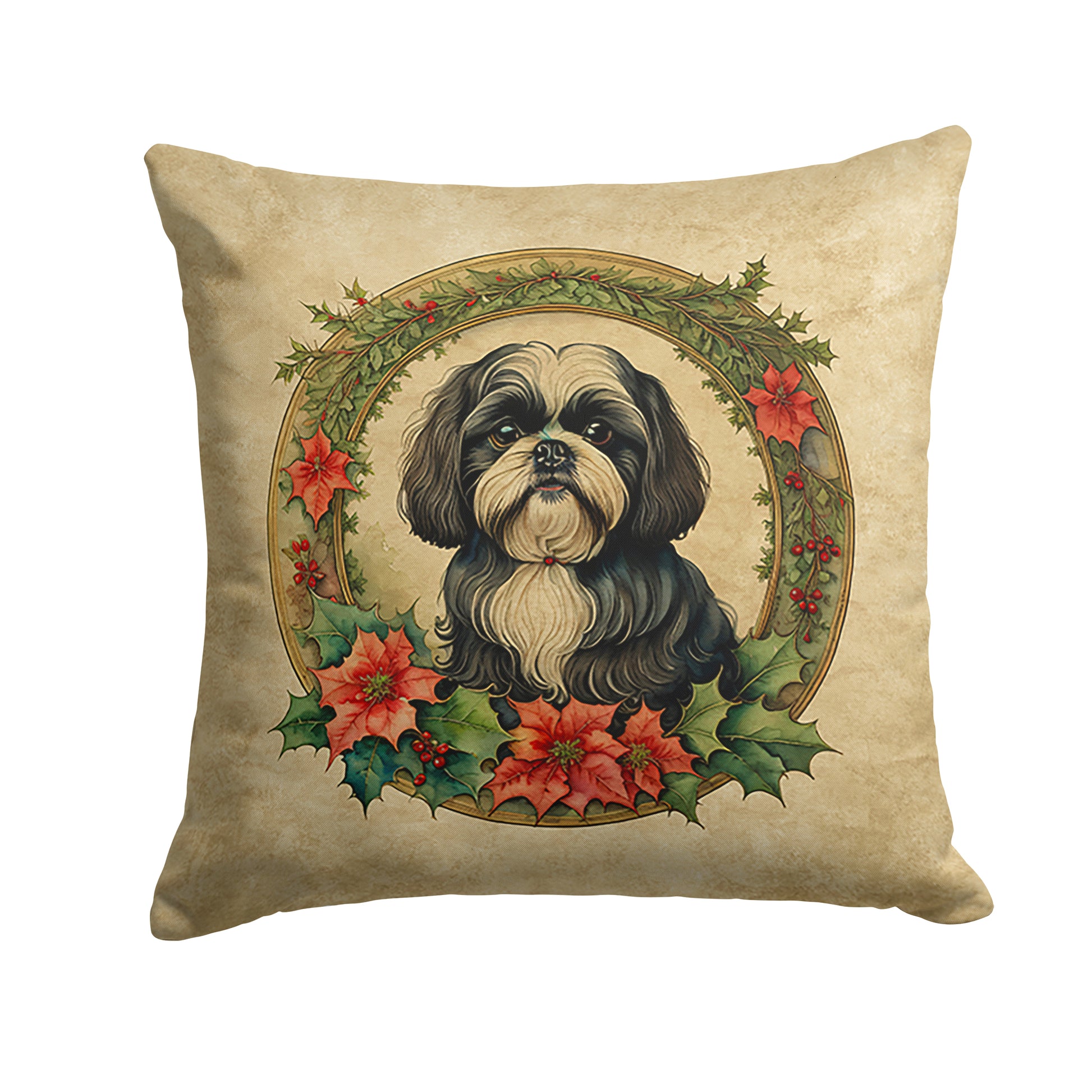 Buy this Shih Tzu Christmas Flowers Throw Pillow