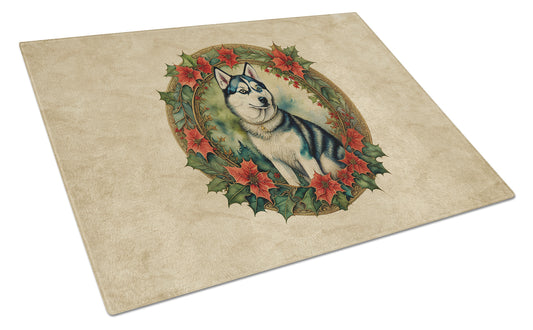 Buy this Siberian Husky Christmas Flowers Glass Cutting Board