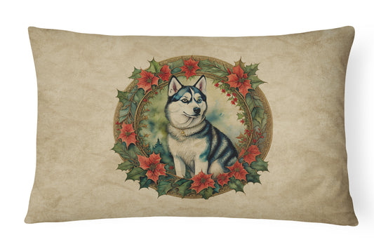 Buy this Siberian Husky Christmas Flowers Throw Pillow