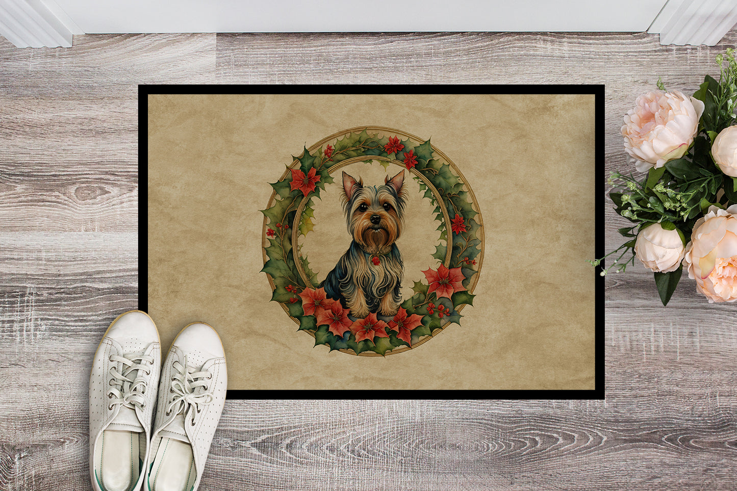 Silky Terrier Christmas Flowers Doormat