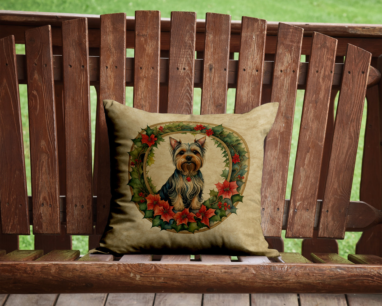 Silky Terrier Christmas Flowers Throw Pillow