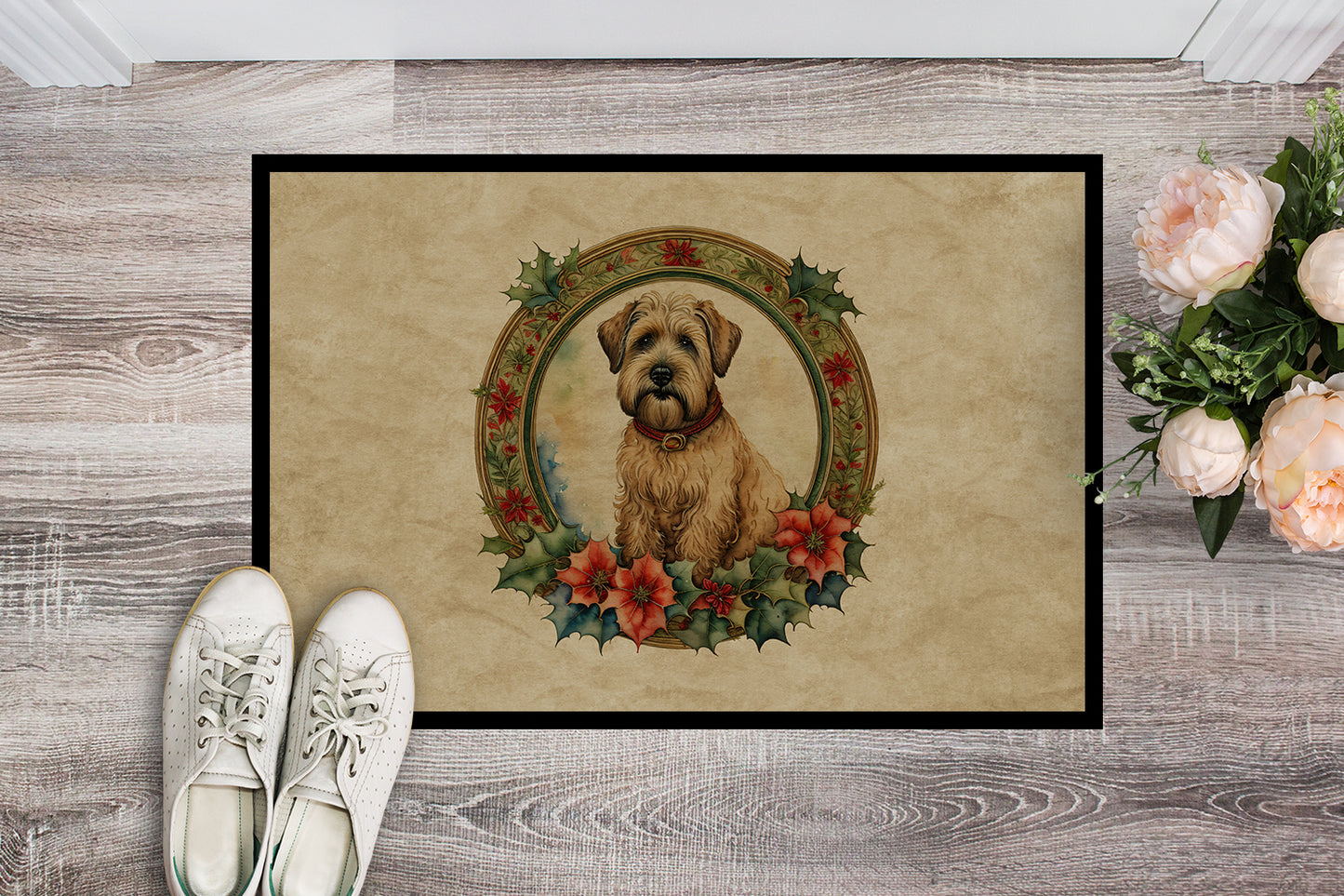 Wheaten Terrier Christmas Flowers Doormat