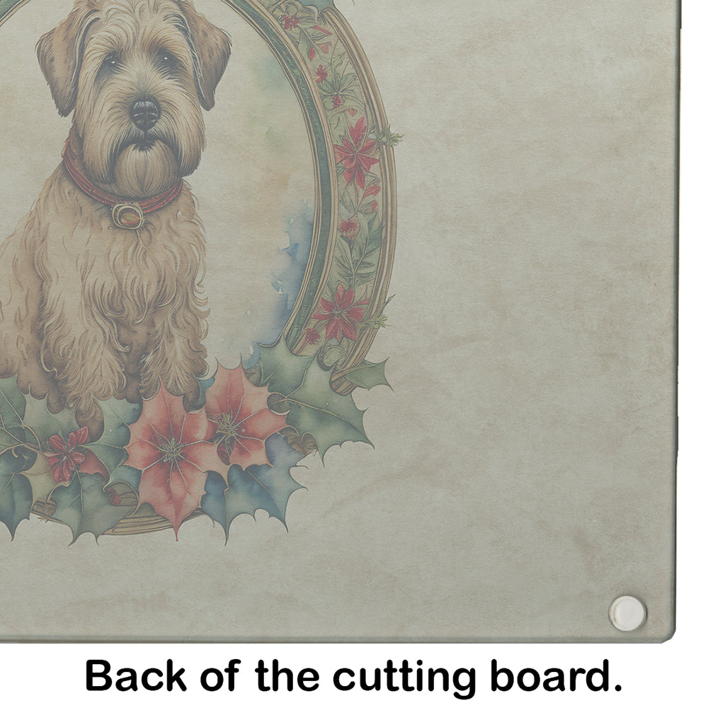 Wheaten Terrier Christmas Flowers Glass Cutting Board