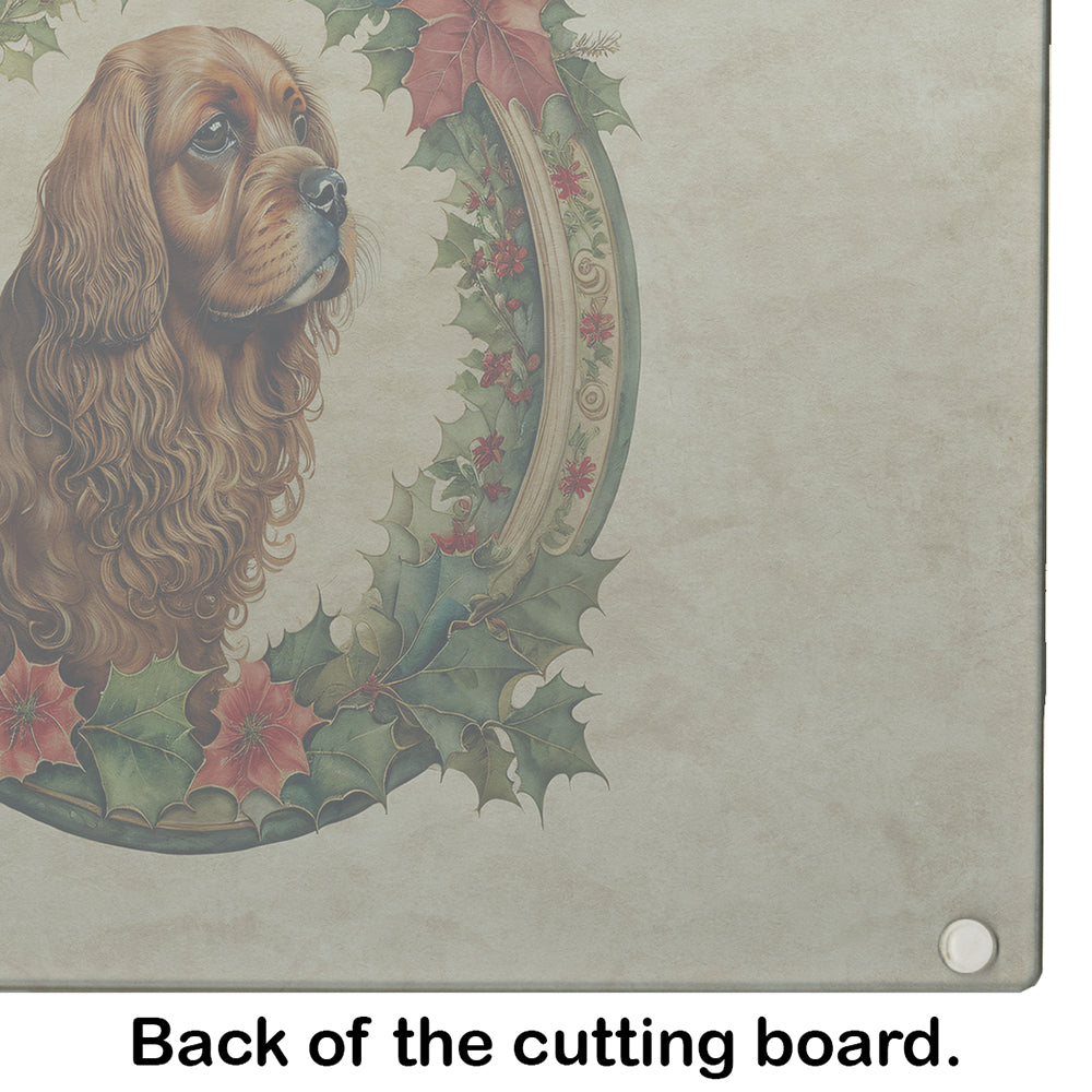 Sussex Spaniel Christmas Flowers Glass Cutting Board