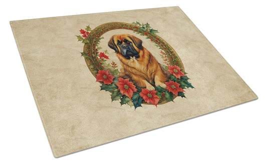 Buy this Tibetan Mastiff Christmas Flowers Glass Cutting Board