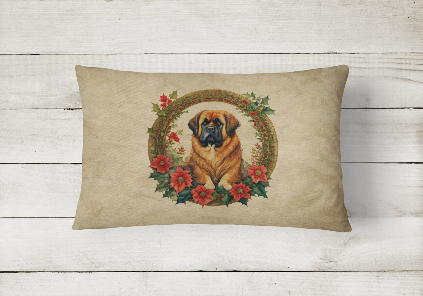 Tibetan Mastiff Christmas Flowers Throw Pillow