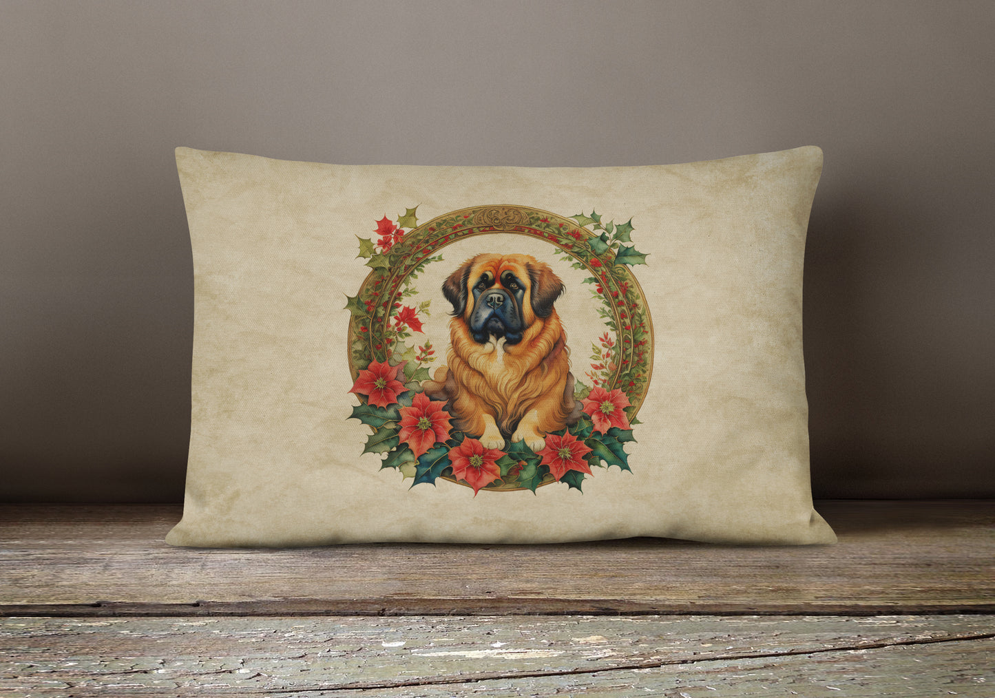 Tibetan Mastiff Christmas Flowers Throw Pillow