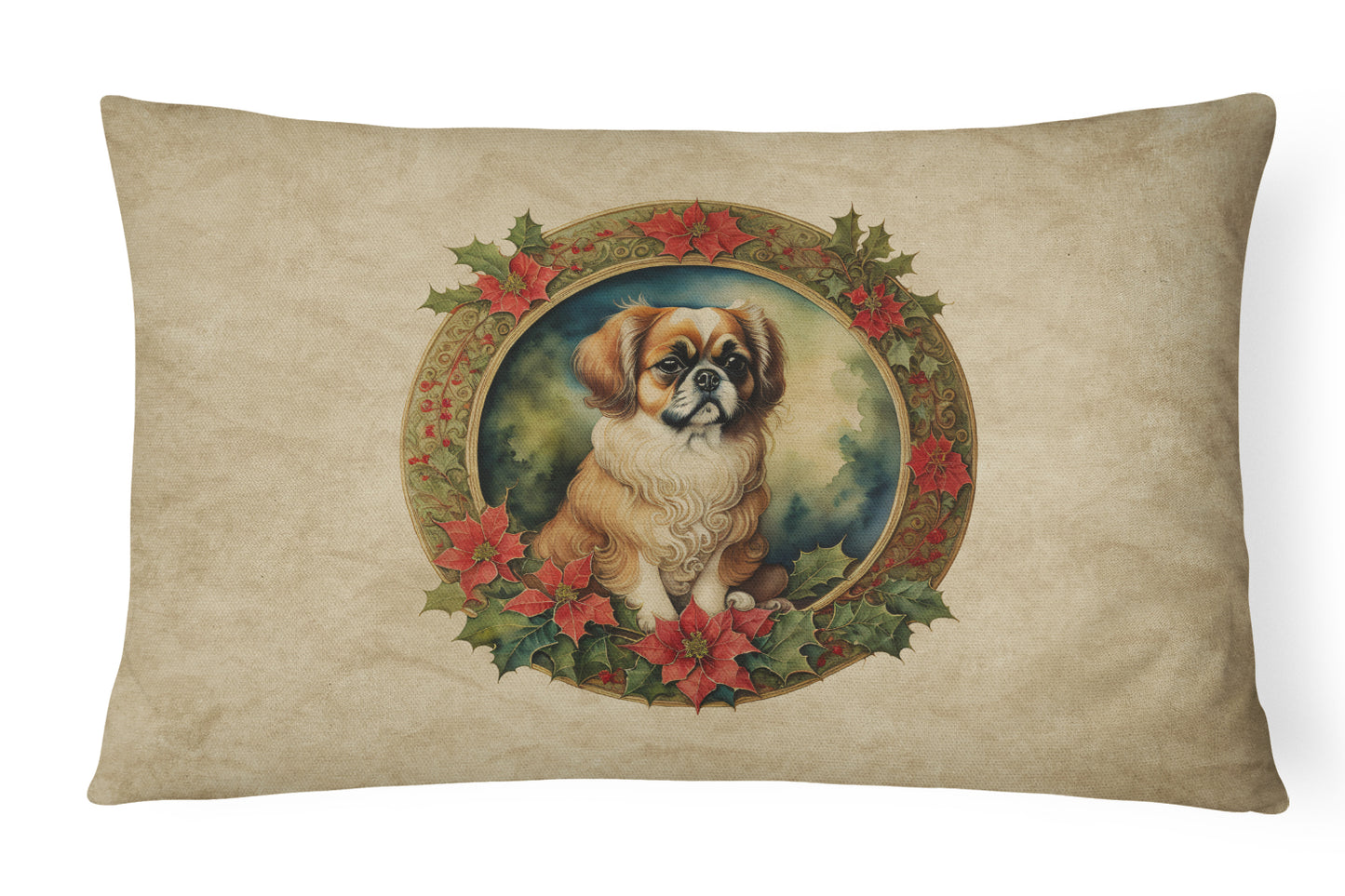 Buy this Tibetan Spaniel Christmas Flowers Throw Pillow