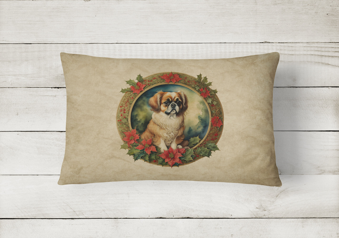 Tibetan Spaniel Christmas Flowers Throw Pillow