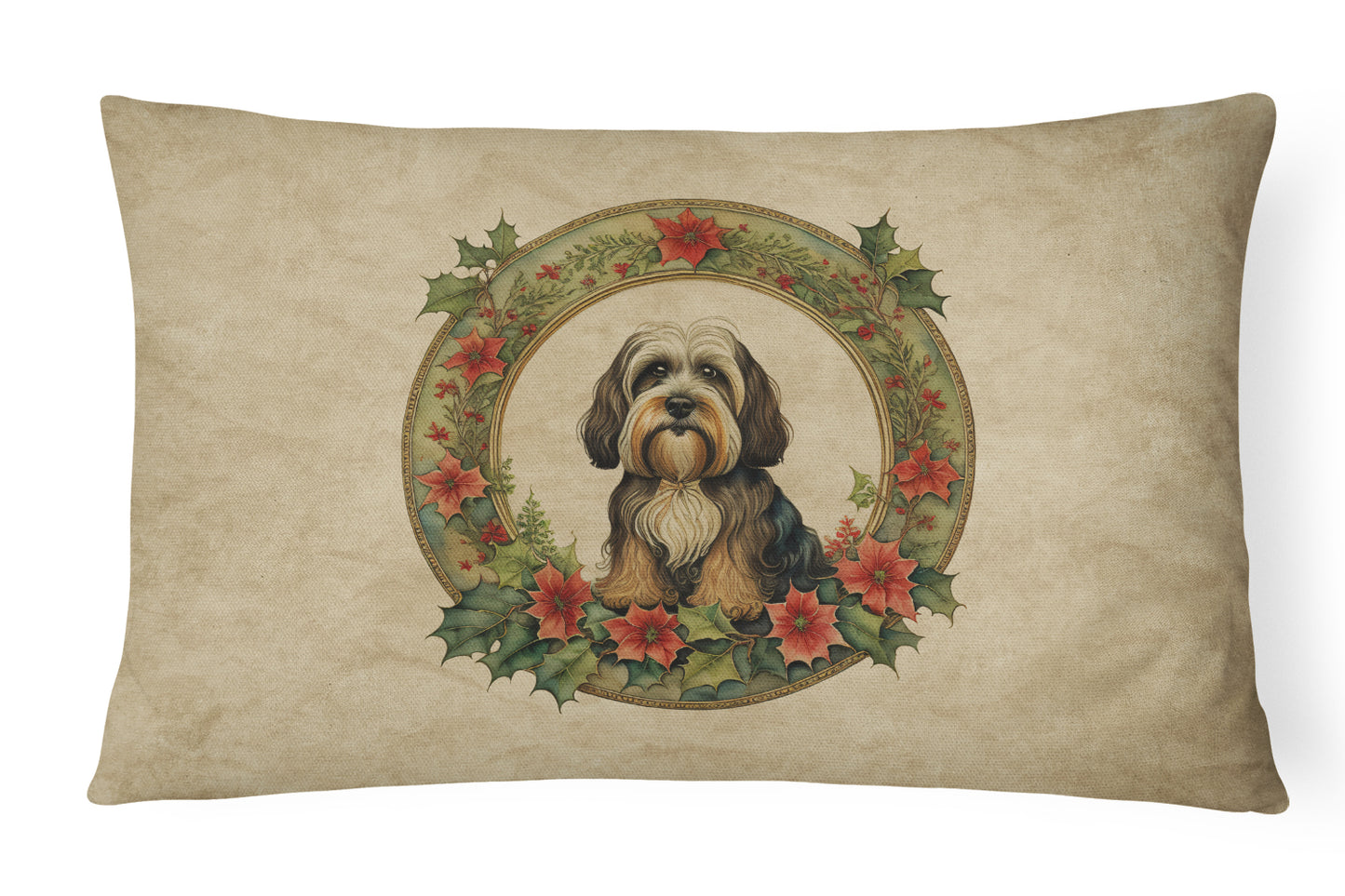 Buy this Tibetan Terrier Christmas Flowers Throw Pillow