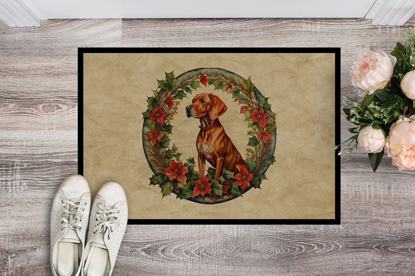 Vizsla Christmas Flowers Doormat