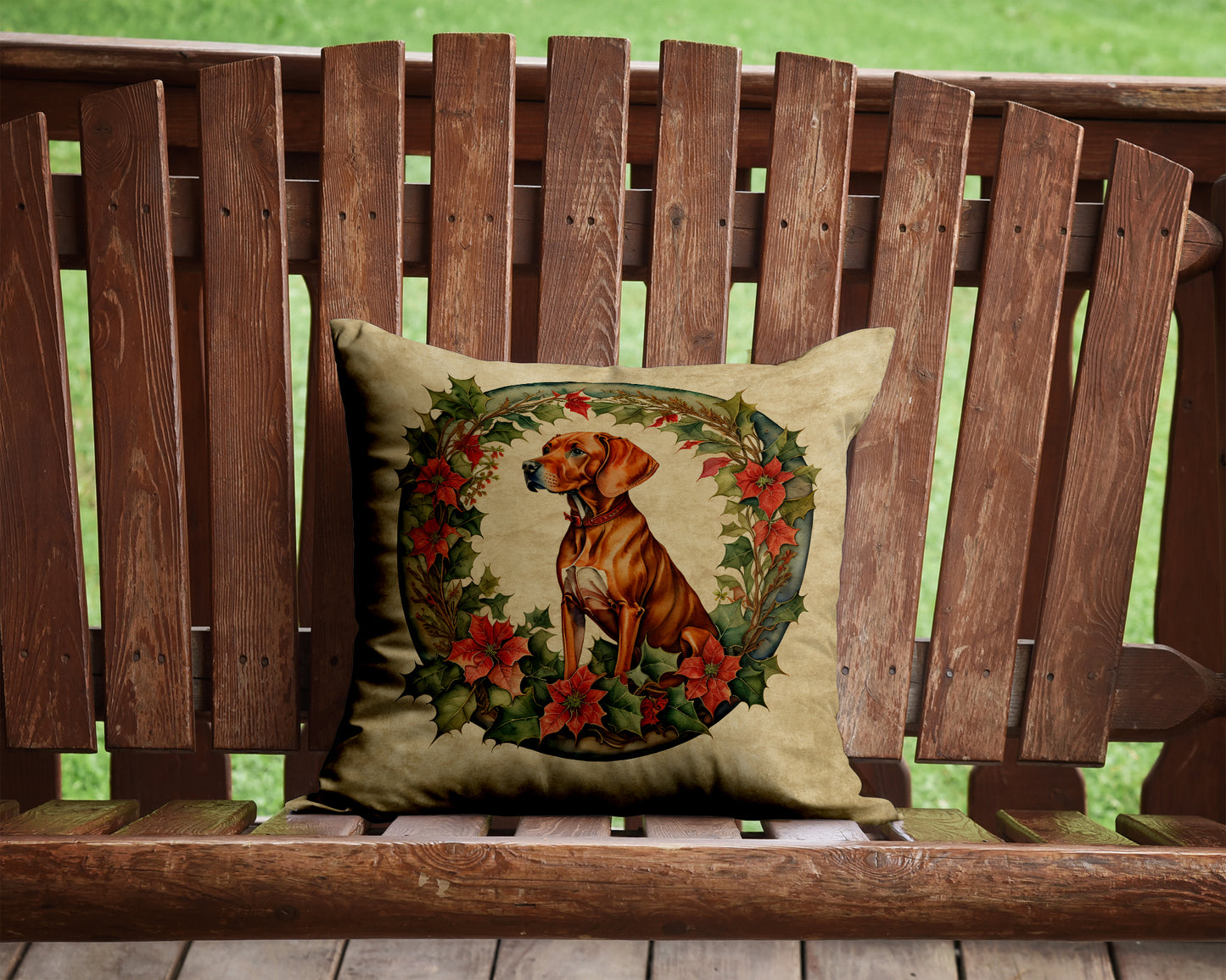 Vizsla Christmas Flowers Throw Pillow