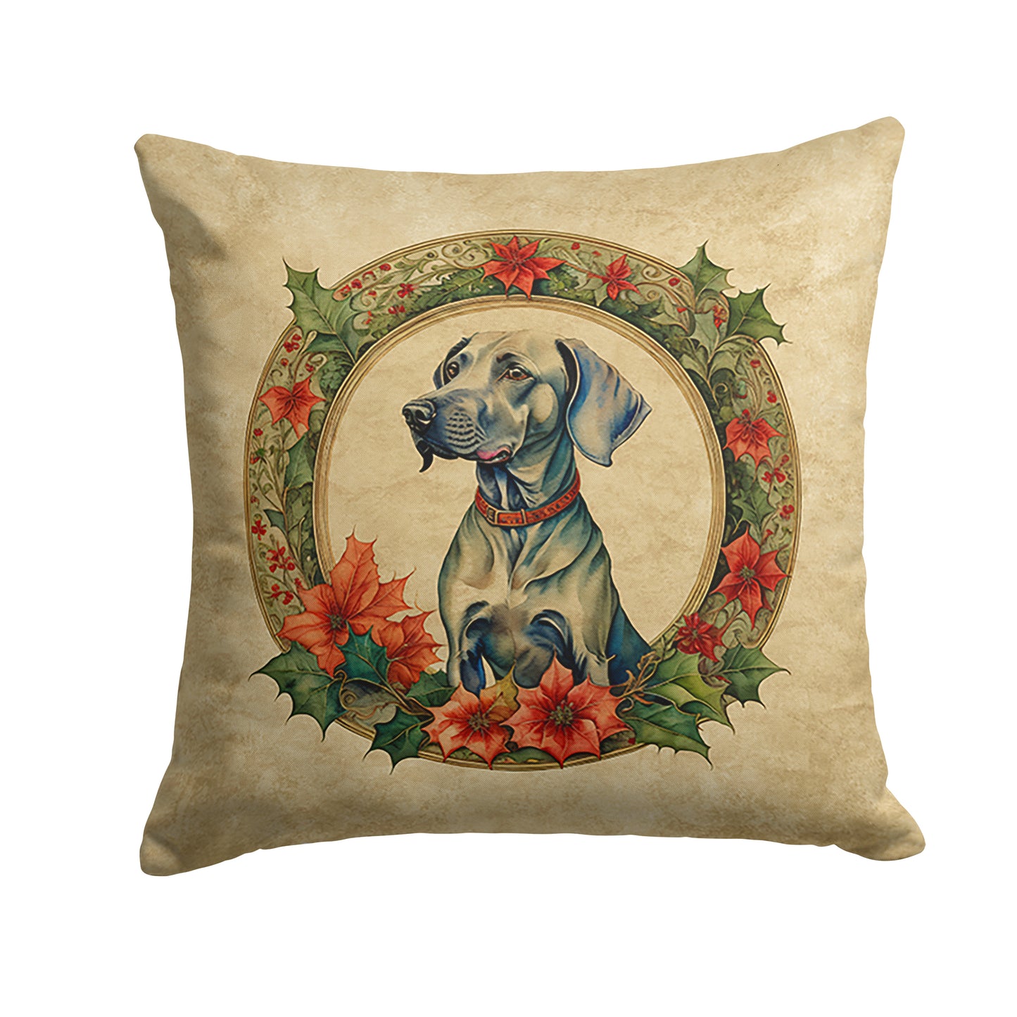 Buy this Weimaraner Christmas Flowers Throw Pillow