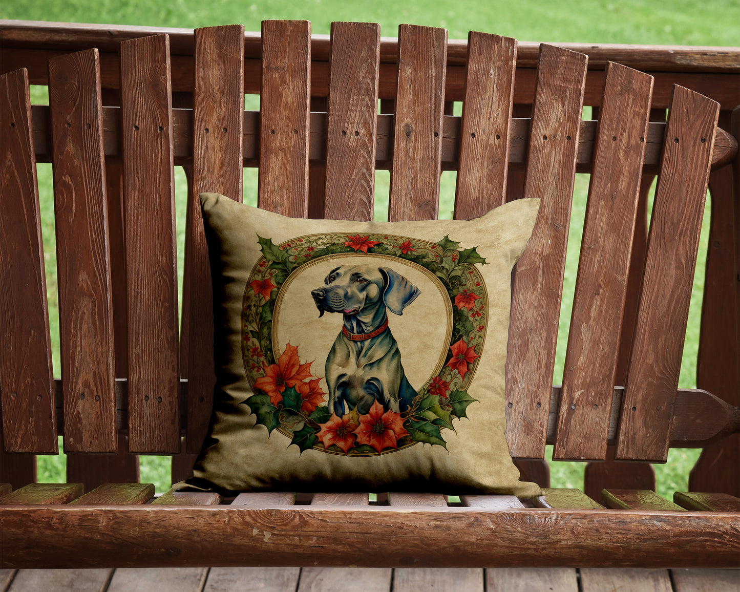 Weimaraner Christmas Flowers Throw Pillow