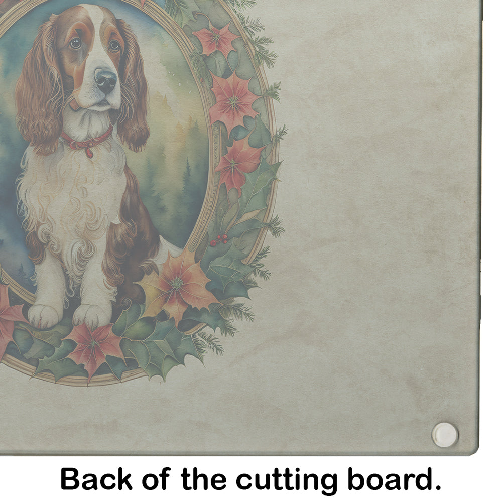 Welsh Springer Spaniel Christmas Flowers Glass Cutting Board