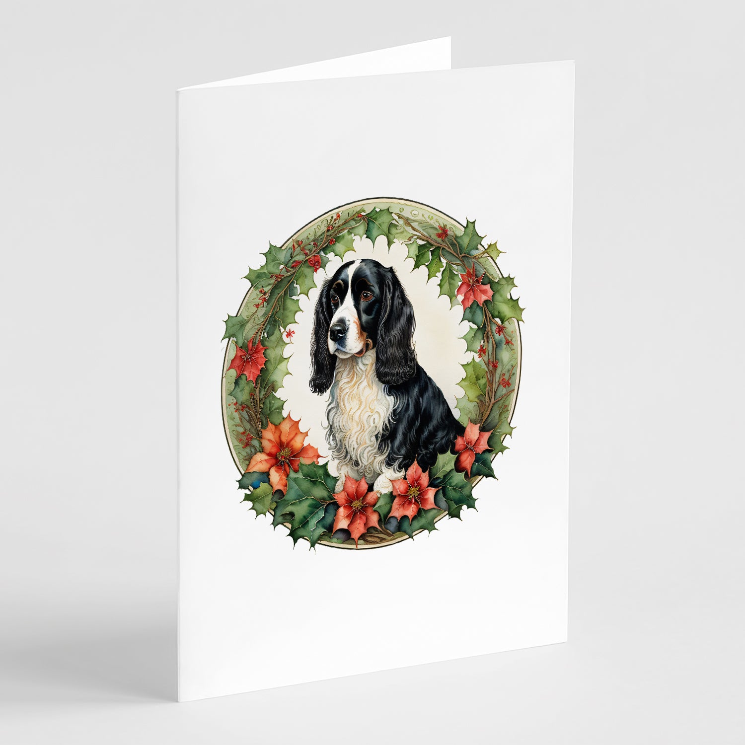 Buy this Welsh Springer Spaniel Christmas Flowers Greeting Cards Pack of 8