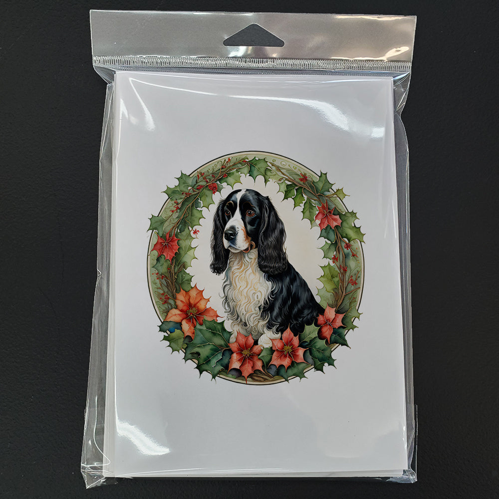 Welsh Springer Spaniel Christmas Flowers Greeting Cards Pack of 8