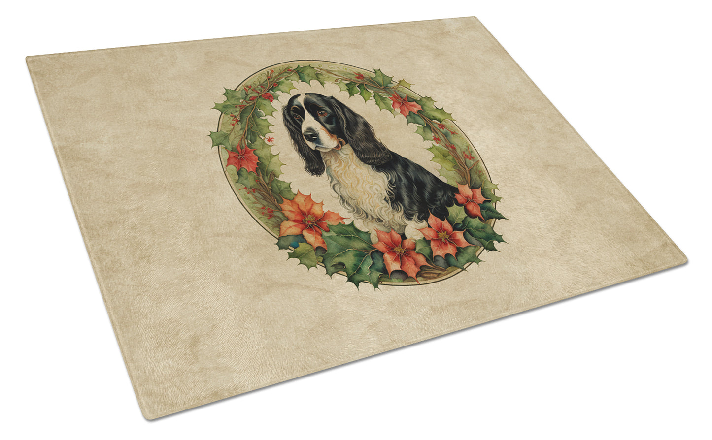 Buy this Welsh Springer Spaniel Christmas Flowers Glass Cutting Board