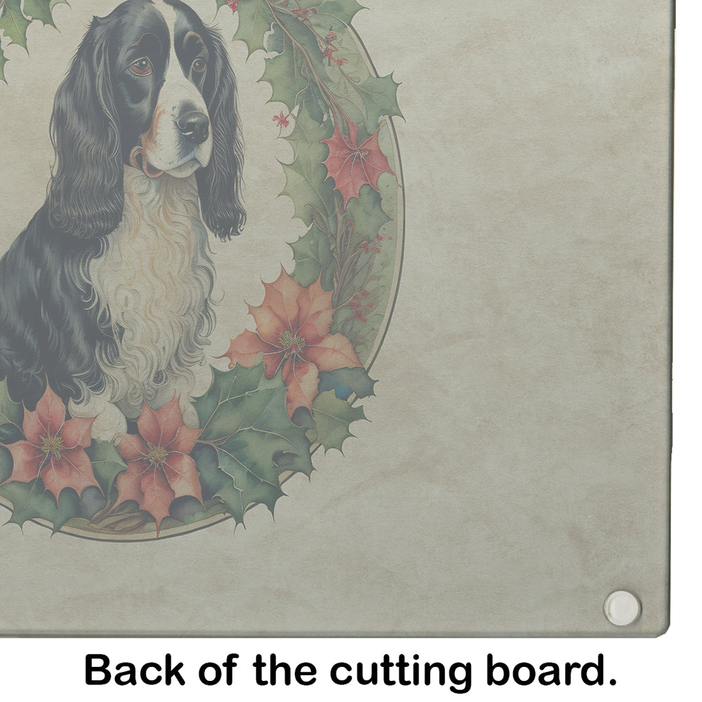 Welsh Springer Spaniel Christmas Flowers Glass Cutting Board