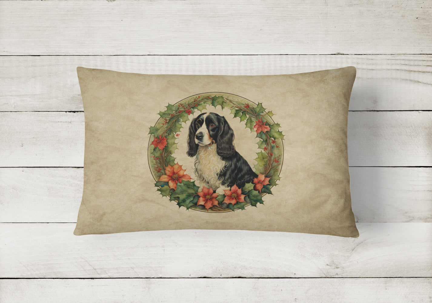 Welsh Springer Spaniel Christmas Flowers Throw Pillow