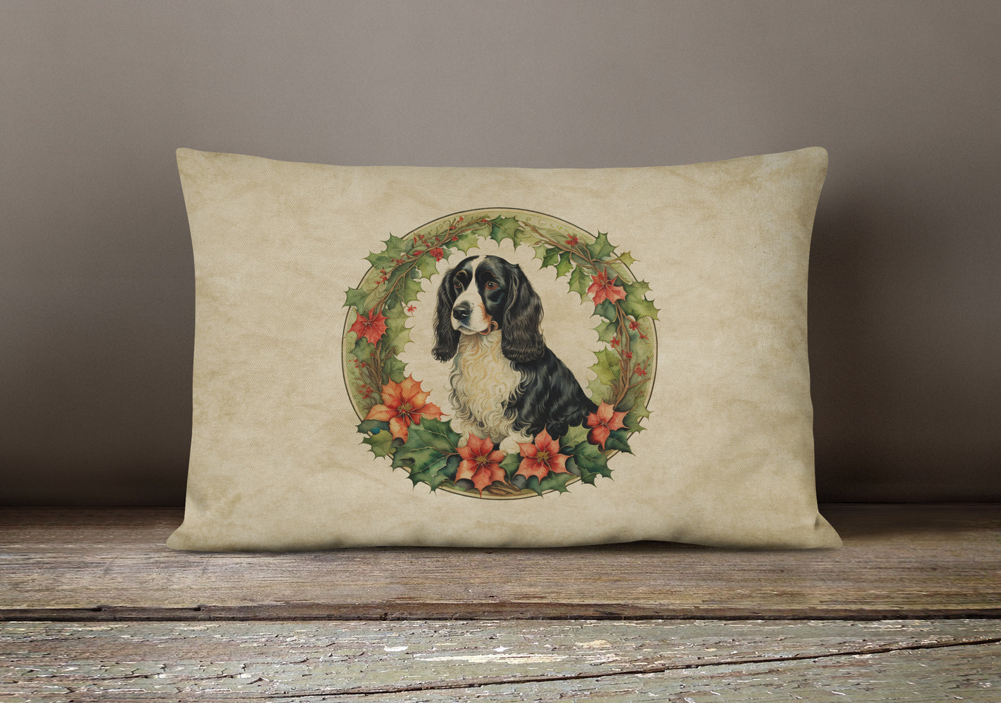 Welsh Springer Spaniel Christmas Flowers Throw Pillow