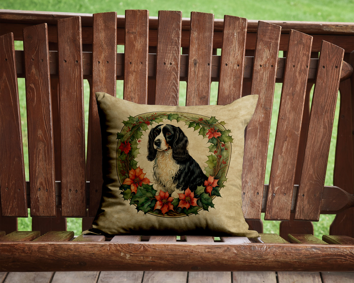 Welsh Springer Spaniel Christmas Flowers Throw Pillow