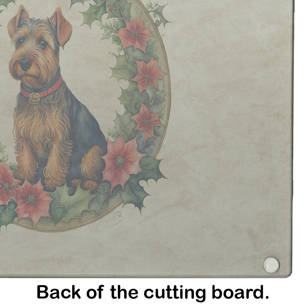 Welsh Terrier Christmas Flowers Glass Cutting Board