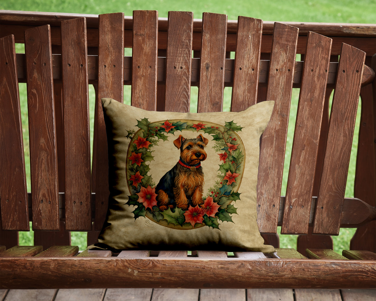 Welsh Terrier Christmas Flowers Throw Pillow