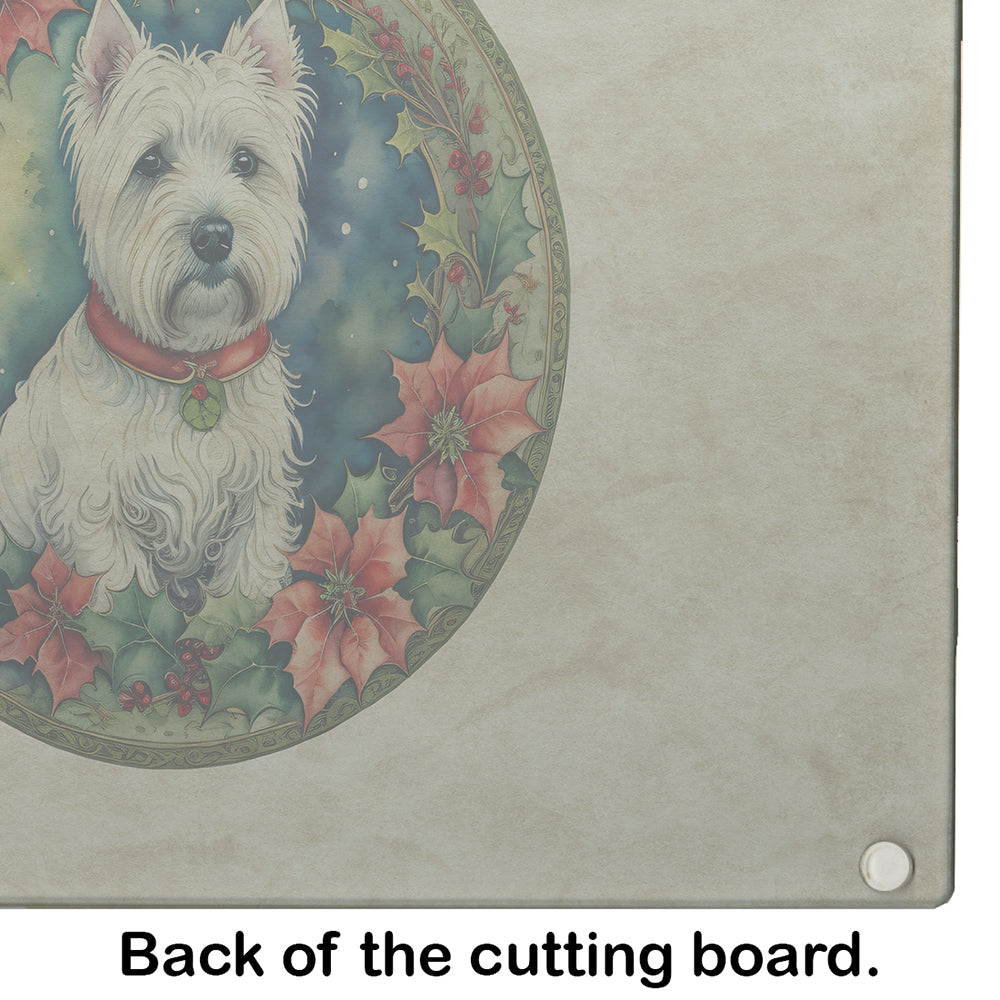 Westie Christmas Flowers Glass Cutting Board