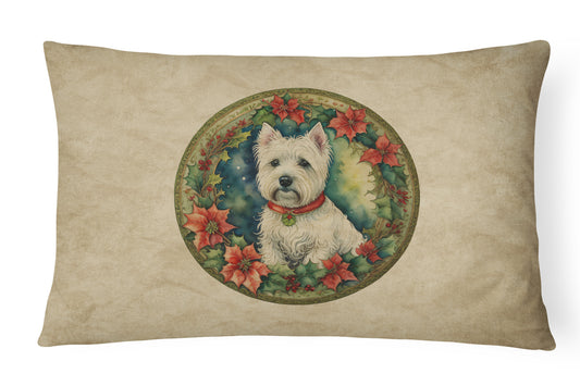 Buy this Westie Christmas Flowers Throw Pillow