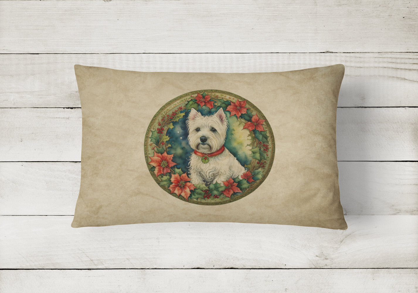 Westie Christmas Flowers Throw Pillow