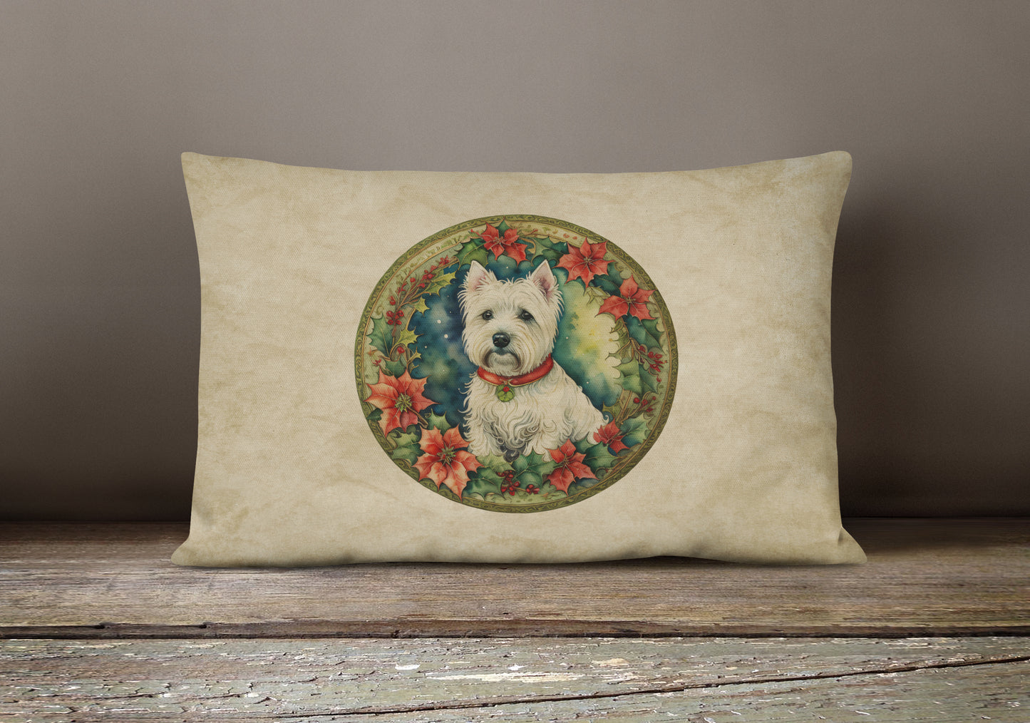 Westie Christmas Flowers Throw Pillow