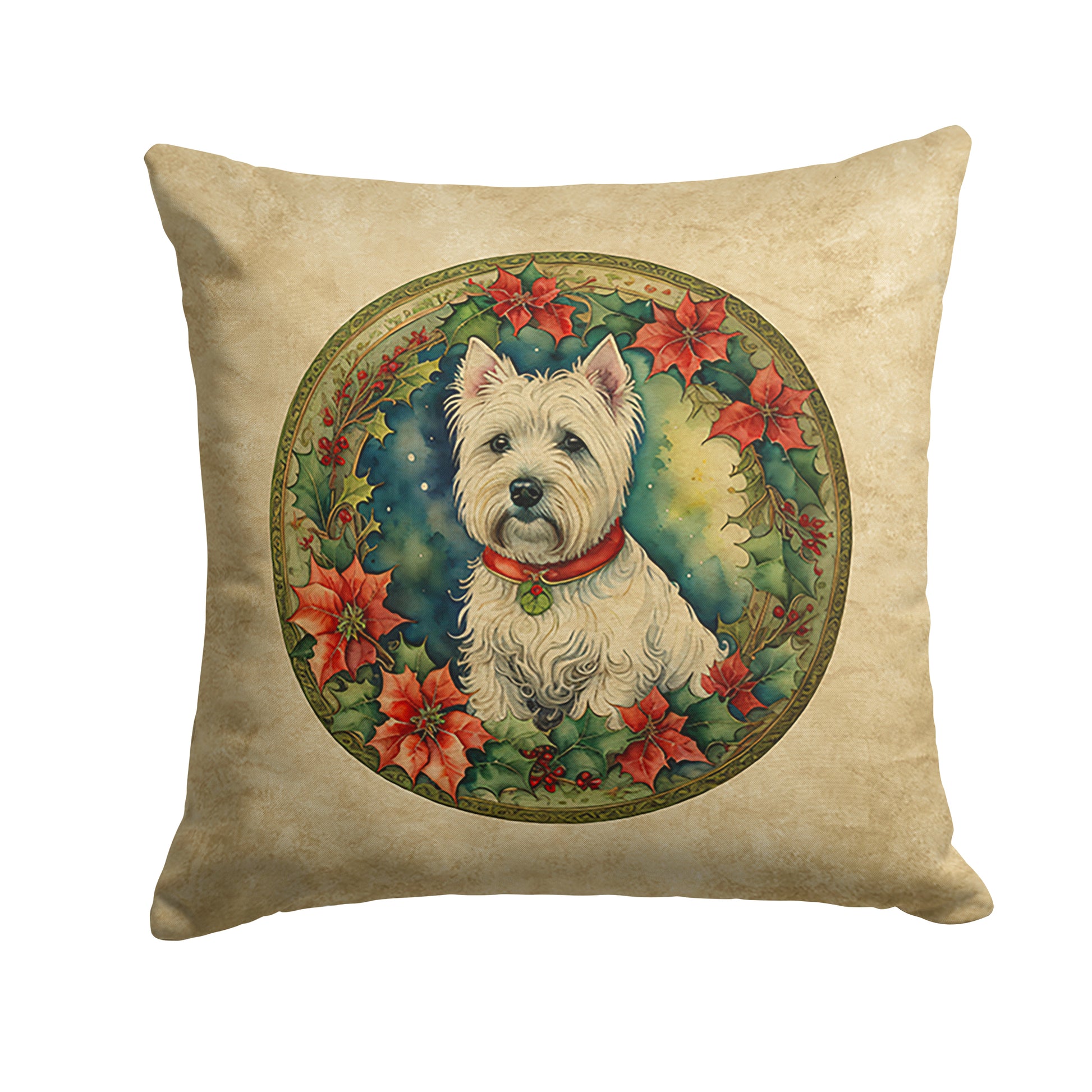 Buy this Westie Christmas Flowers Throw Pillow