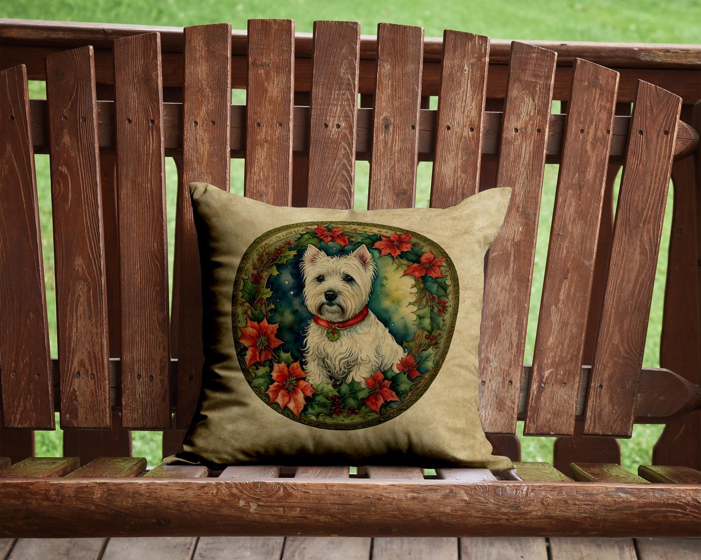 Westie Christmas Flowers Throw Pillow