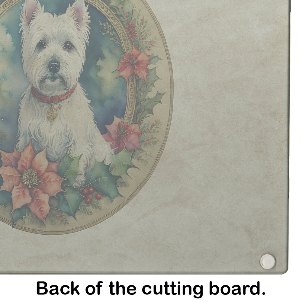 Westie Christmas Flowers Glass Cutting Board