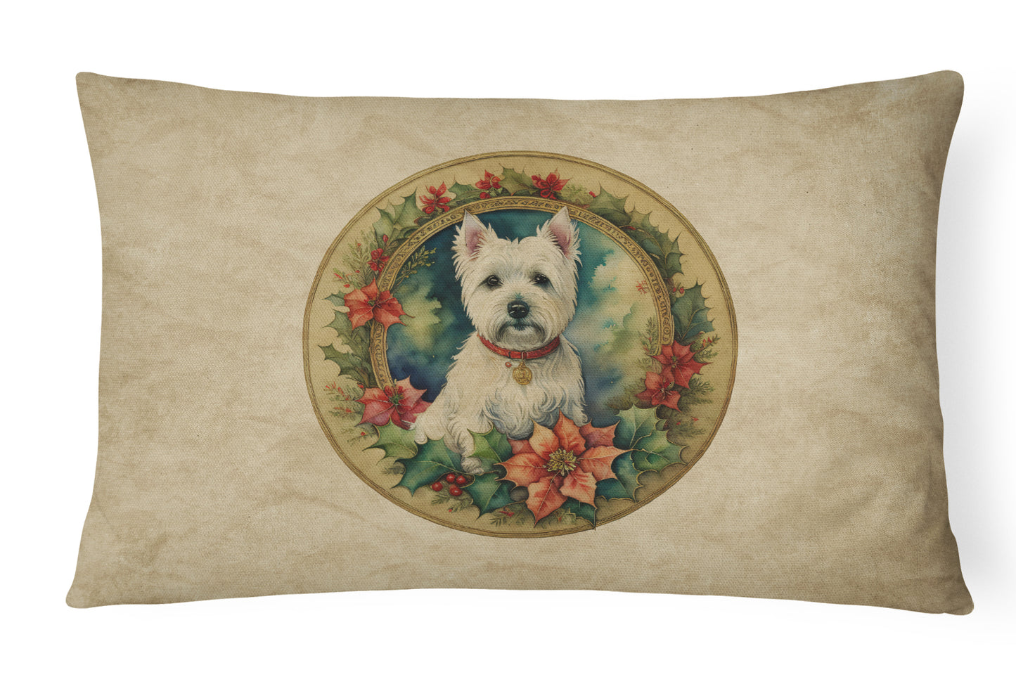 Buy this Westie Christmas Flowers Throw Pillow