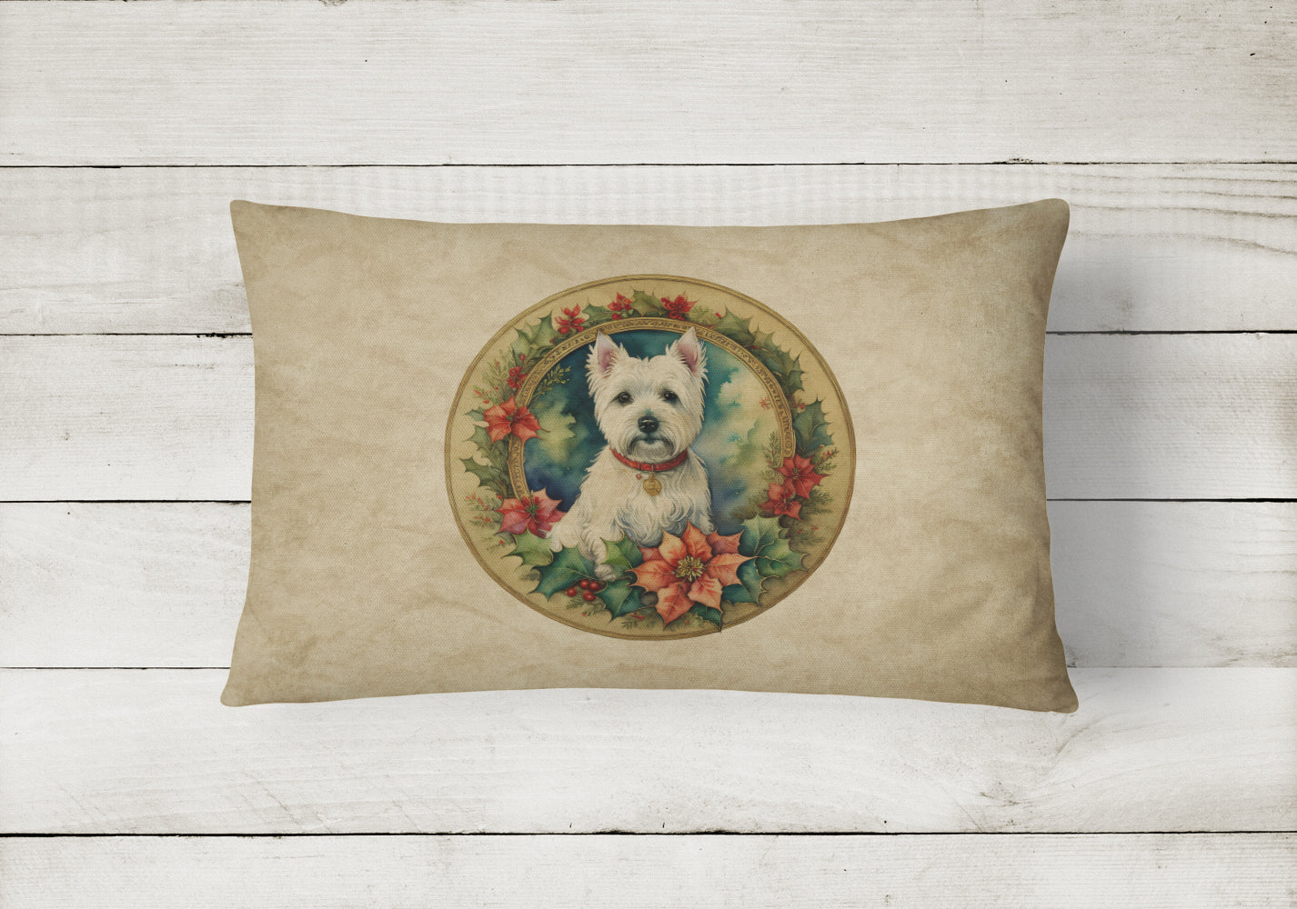 Westie Christmas Flowers Throw Pillow